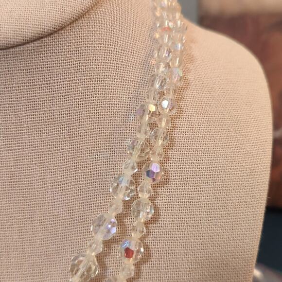 Vintage Two Strand Graduated AB Crystal Necklace - Picture 3 of 5